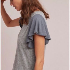 Anthropologie Contrast Flutter Sleeve T-shirt